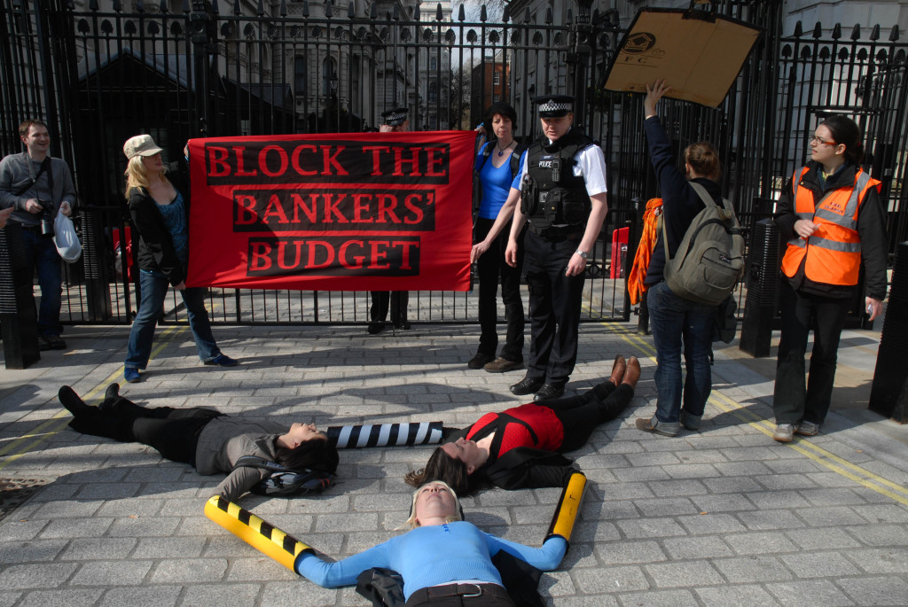 Women blockade Downing Street in protest at the Budget