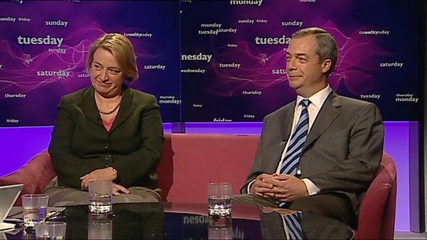 As things stand UKIP's Nigel Farage will participate in a TV debate whilst the Green's Natalie Bennett will not. Image: BBC.