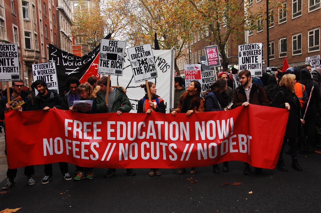 Students protest for free education in London, 19 November 2014.