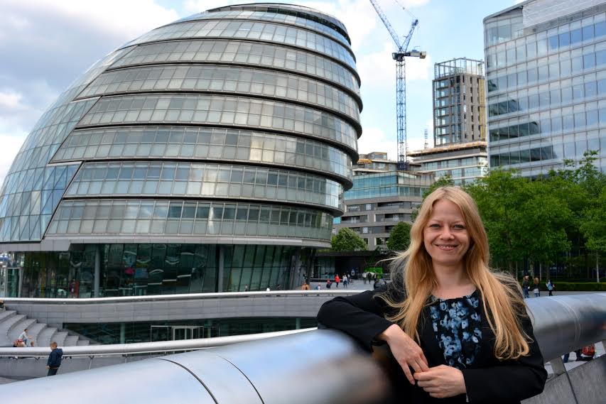 Sian Berry standing in front of City Hall, London. Photo: Sven Klinge.