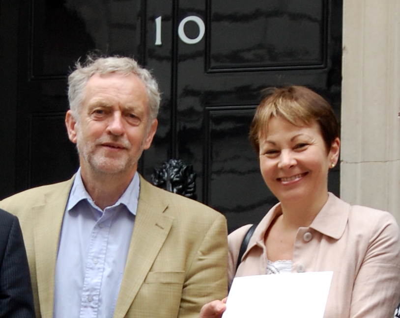 Jeremy Corbyn and Caroline Lucas in front of Downing Street
