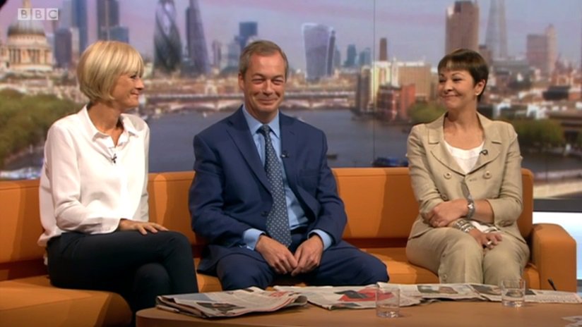 Former UKIP leader Nigel Farage and Caroline Lucas MP