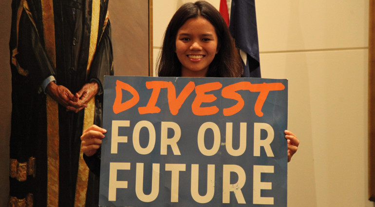 Fossil fuel divestment placard