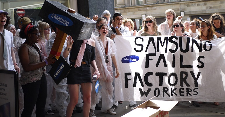 People & Planet campaigners at Samsung action