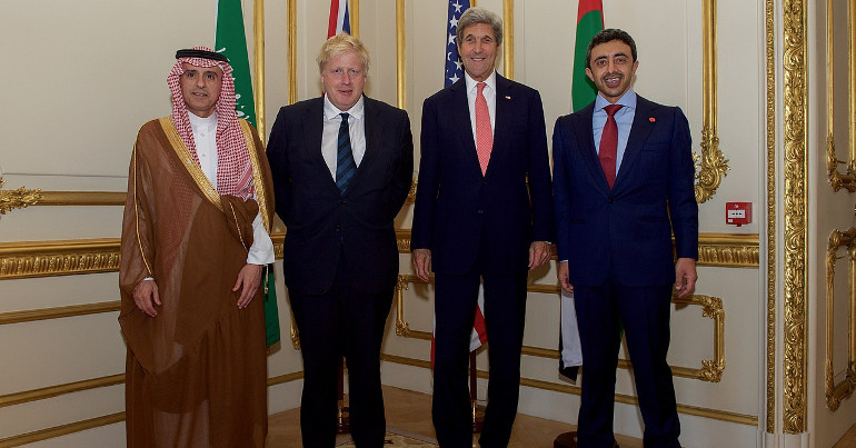 Boris Johnson, John Kerry, Abdullah bin Zayed al Nahyan, Adel al-Jubeir 