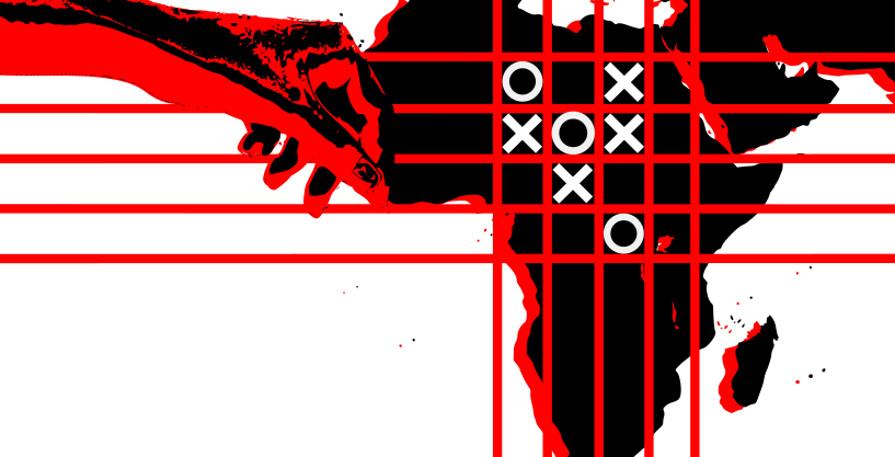Noughts and crosses on a map of Africa