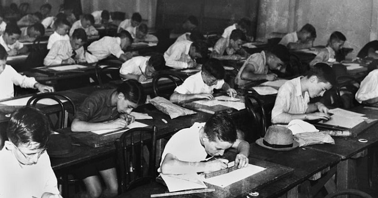 School children sitting an exam