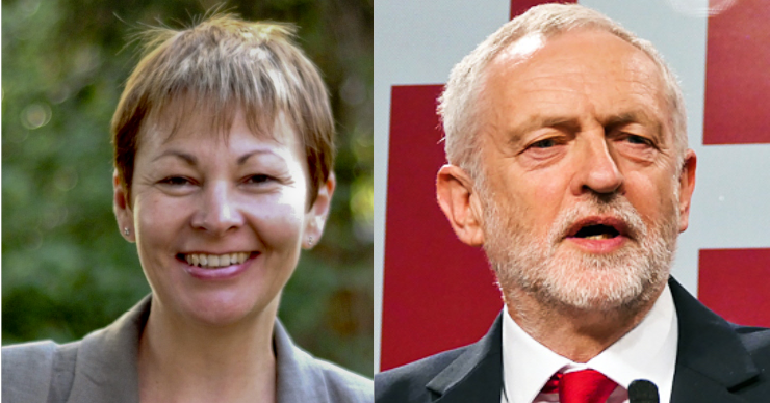 Caroline Lucas and Jeremy Corbyn