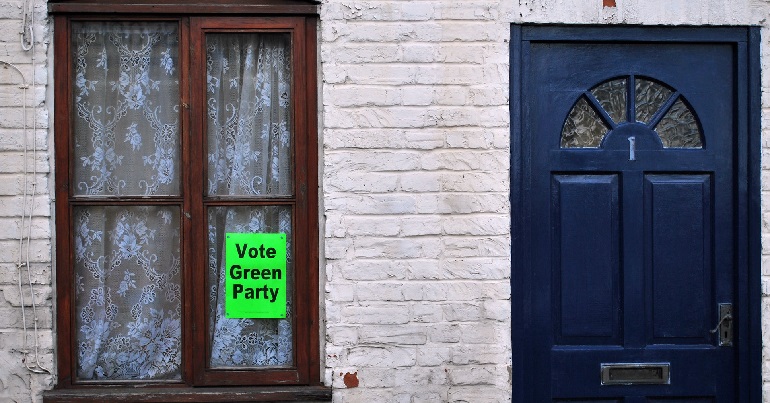 Green Party poster in a window