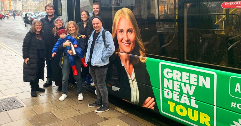 Green New Deal tour bus with Green Party MEP Alex Phillips