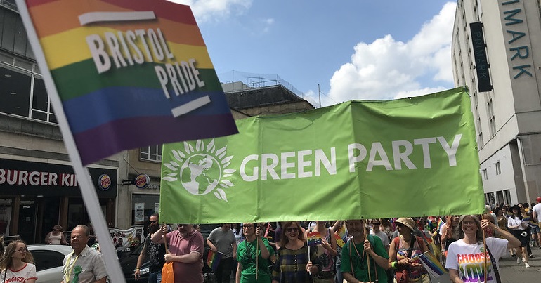 Green Party banner at a protest