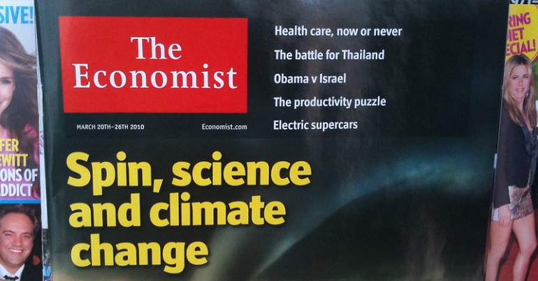 Issue of the economist, with "spin, science and climate change" as the main headline
