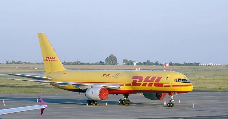 A photo of a DHL cargo plane