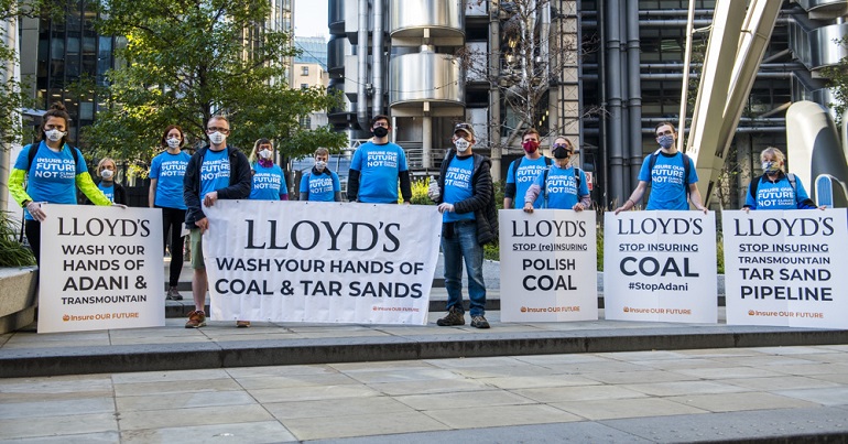 Climate protesters outside Lloyds of London