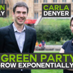 A photo of Adrian Ramsay and Carla Denyer with text overlayed reading "The Green Party can grow exponentially"