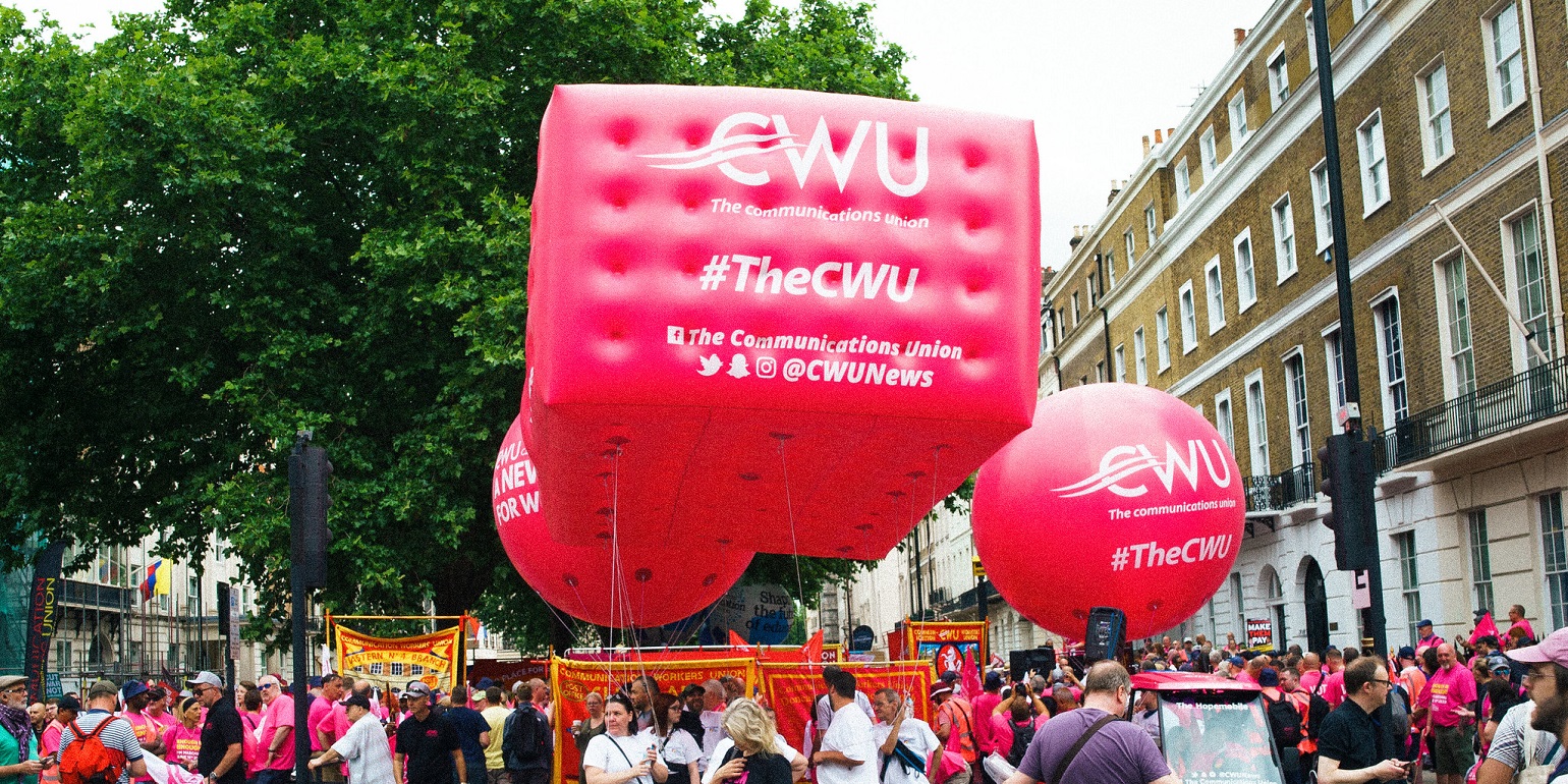 CWU balloons at a demonstration
