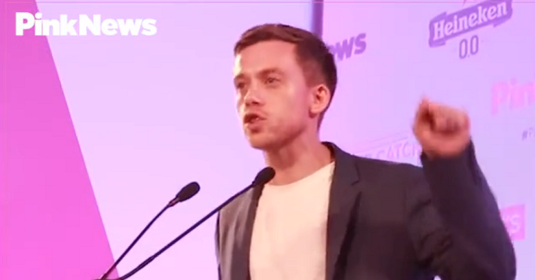 Owen Jones speaking at the Pink News Awards