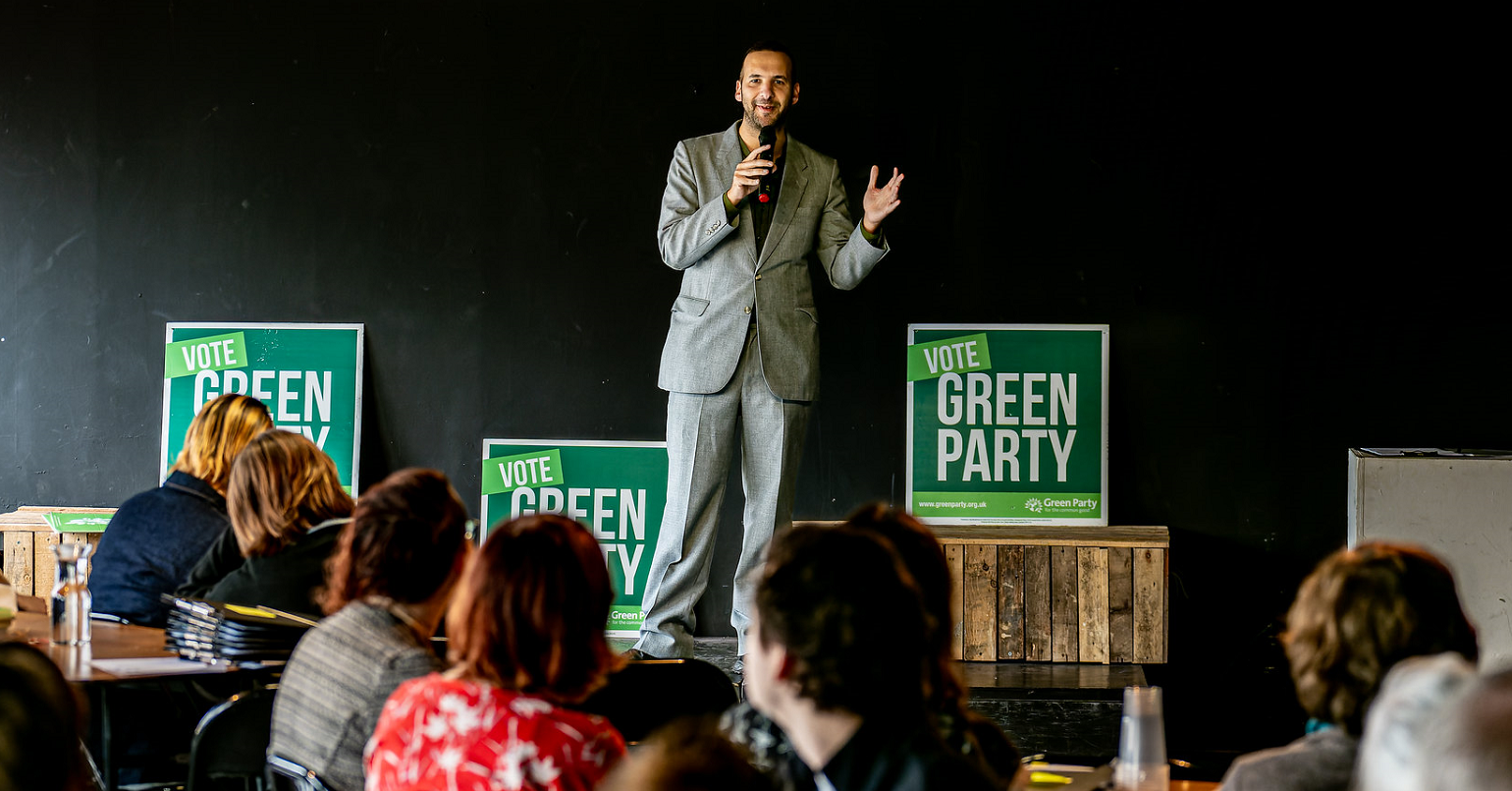 Zack Polanski speaking to Green Party volunteers