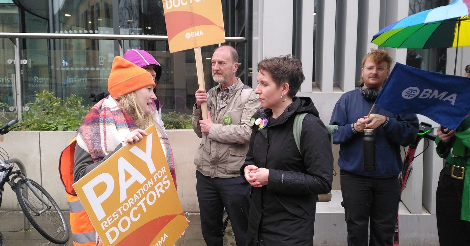 Green Party co-leader Carla Denyer on a BMA picket line