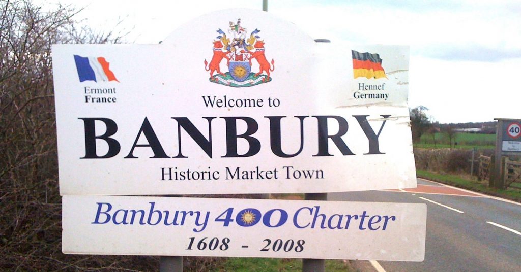 A sign reading "welcome to Banbury"