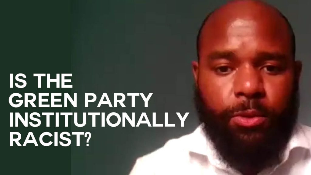 A still of an interview with Kefentse Dennis with text overlaid reading "Is the Green Party institutionally racist?"