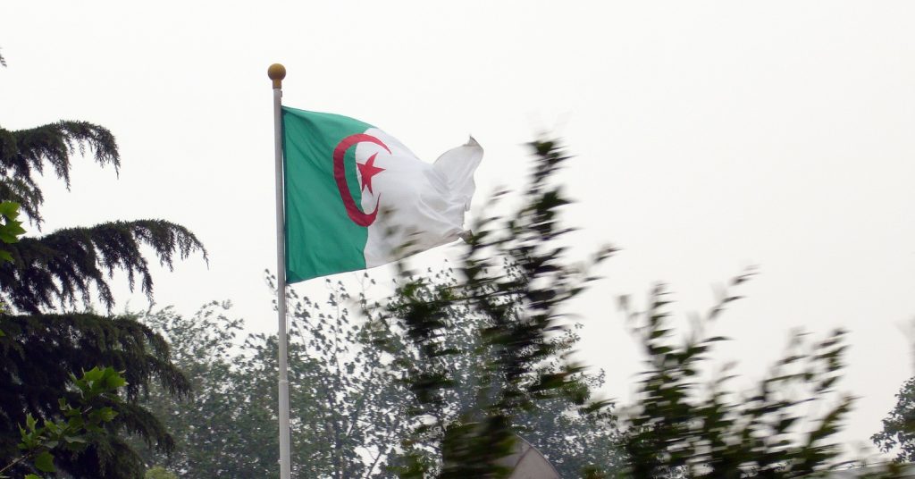 Algerian flag outside the Algerian embassy in China