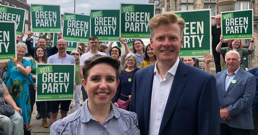 Matthew Snedker with Green Party co-leader Carla Denyer