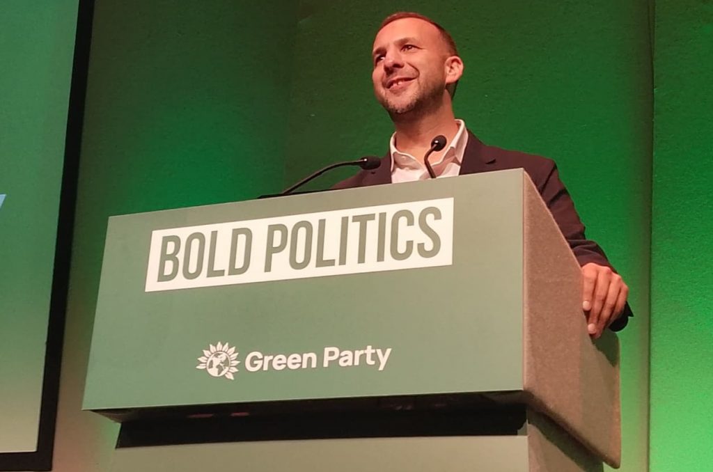 Zack Polanski delivering his party conference speech